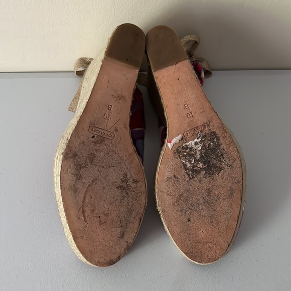 COACH Maritza Espadrille Platform Wedge Peep Toe Pink Canvas Heeled Sandals - Picture 8 of 12